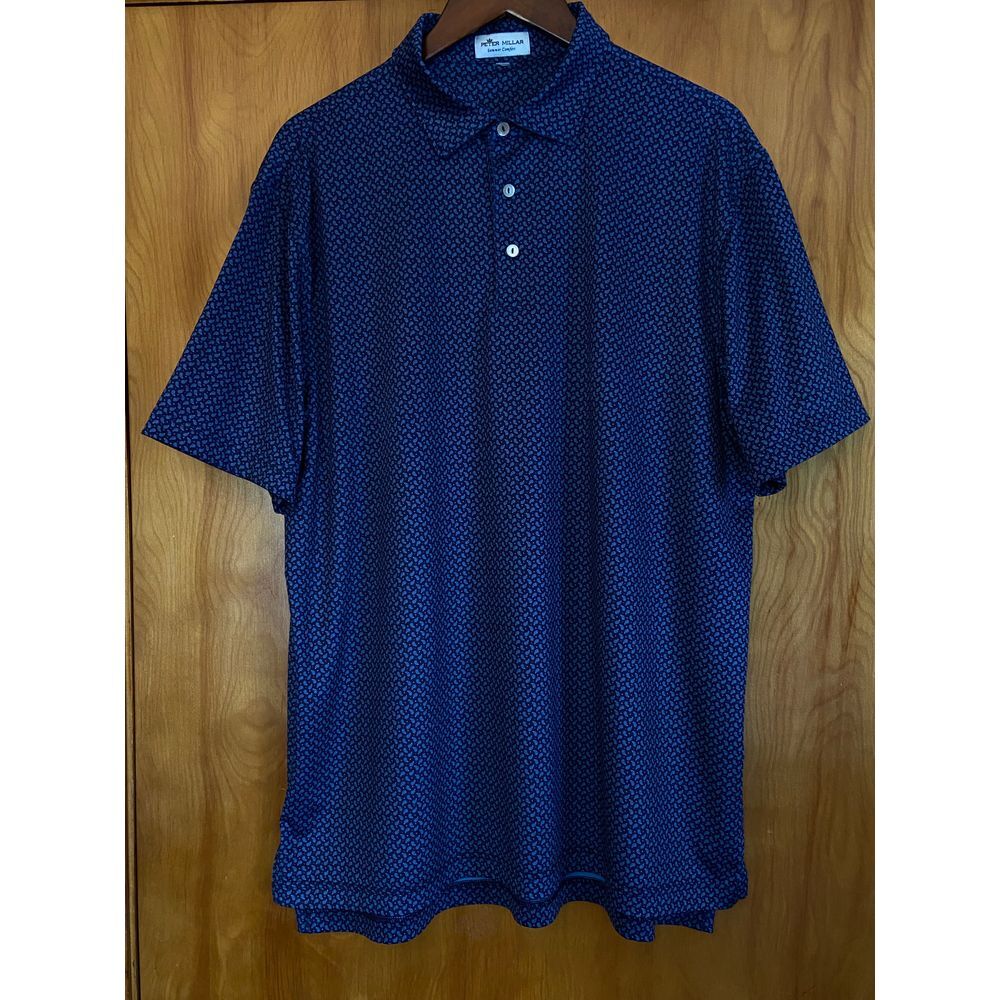 Peter Millar Summer‎ Comfort Performance Jersey Golf Polo Navy Mod Paisley Large